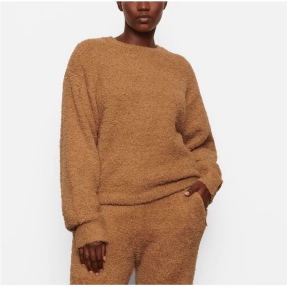 SKIMS Tops - Skims Camel Tan Cozy Knit Crewneck Sweatshirt Sweater Top, XXS XS